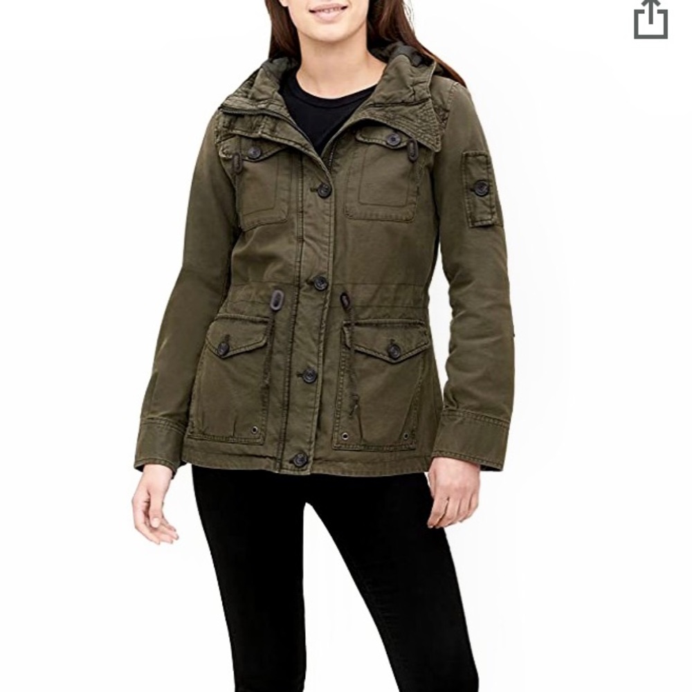 Like New!   Levi’s womens green utility jacket with hood